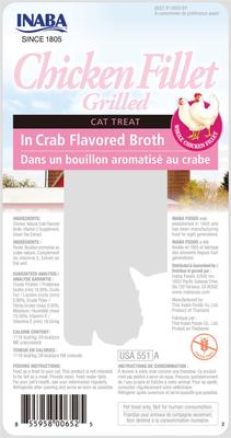 Show full view: Inaba Grain-Free Grilled Chicken Fillet in Crab Flavored Broth Cat Treat, 0.9-oz pouch, pack of 6 slide 3 of 11