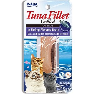 Inaba Grain-Free Grilled Tuna Fillet in Shrimp Flavored Broth Cat Treat, 0.52-oz pouch