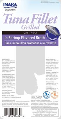 Show full view: Inaba Grain-Free Grilled Tuna Fillet in Shrimp Flavored Broth Cat Treat, 0.52-oz pouch slide 3 of 10