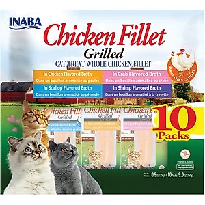 Inaba Grilled Chicken Fillet Variety Pack Grain-Free Cat Treats, 10 Count