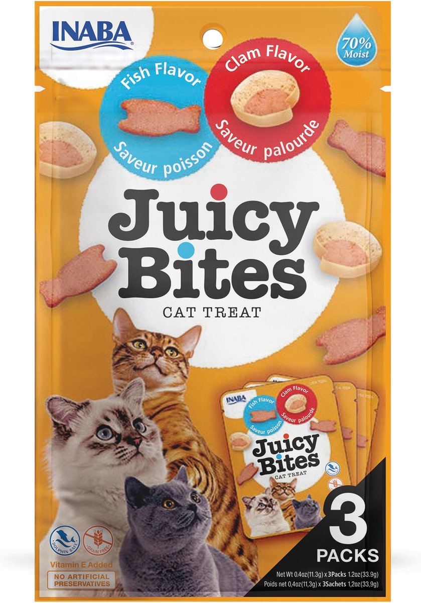 Inaba Juicy Bites Fish & Clam Flavor Soft & Chewy Cat Treats, 0.4-oz pouch