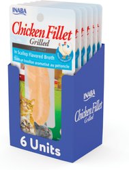 Inaba Tender Grilled Chicken Fillet in Scallop Flavored Broth, Soft & Chewy Cat Treats, .9-oz pouch, 6 count