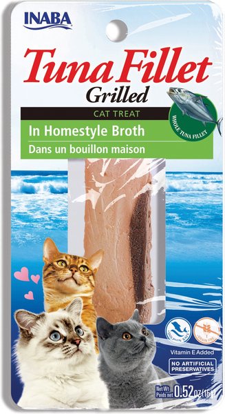 Inaba Tender Grilled Tuna Fillet in Homestyle broth, soft & chewy cat treats