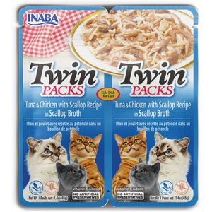 Inaba Twin Packs Tuna & Chicken with Scallop Recipe in Scallop Broth Grain-Free Cat Food Topper, 1.4-oz pouch, 2 count