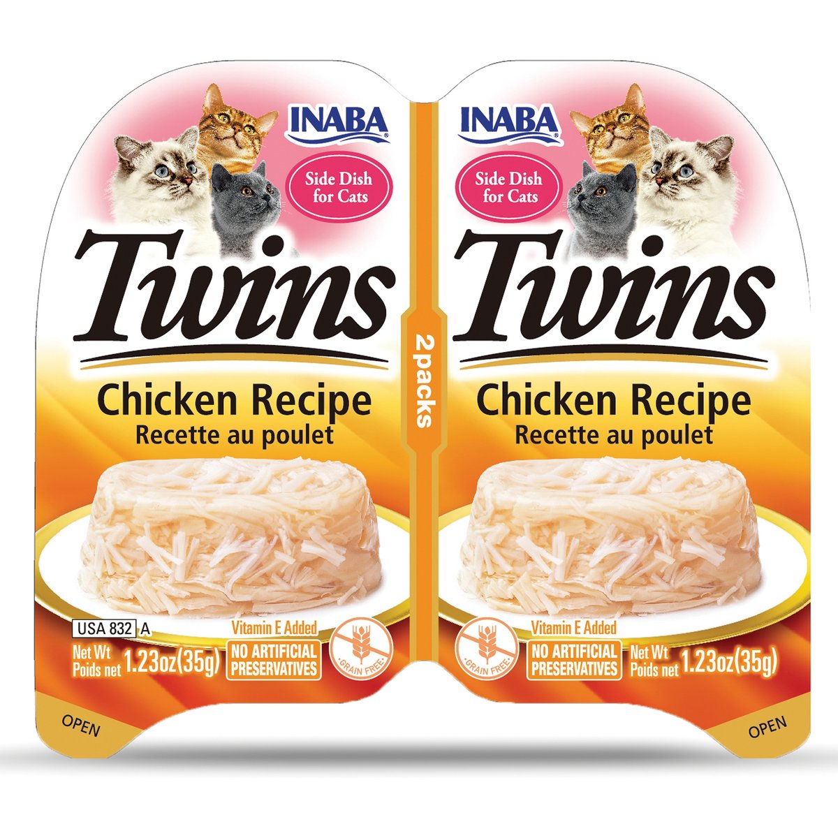 Inaba Twins Chicken Recipe Grain-Free Cat Food Topper, 2.46-oz twin pack, 1 count