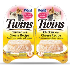 Inaba Twins Chicken with Cheese Recipe Grain-Free Cat Food Topper, 1.23-oz pouch, 2 count