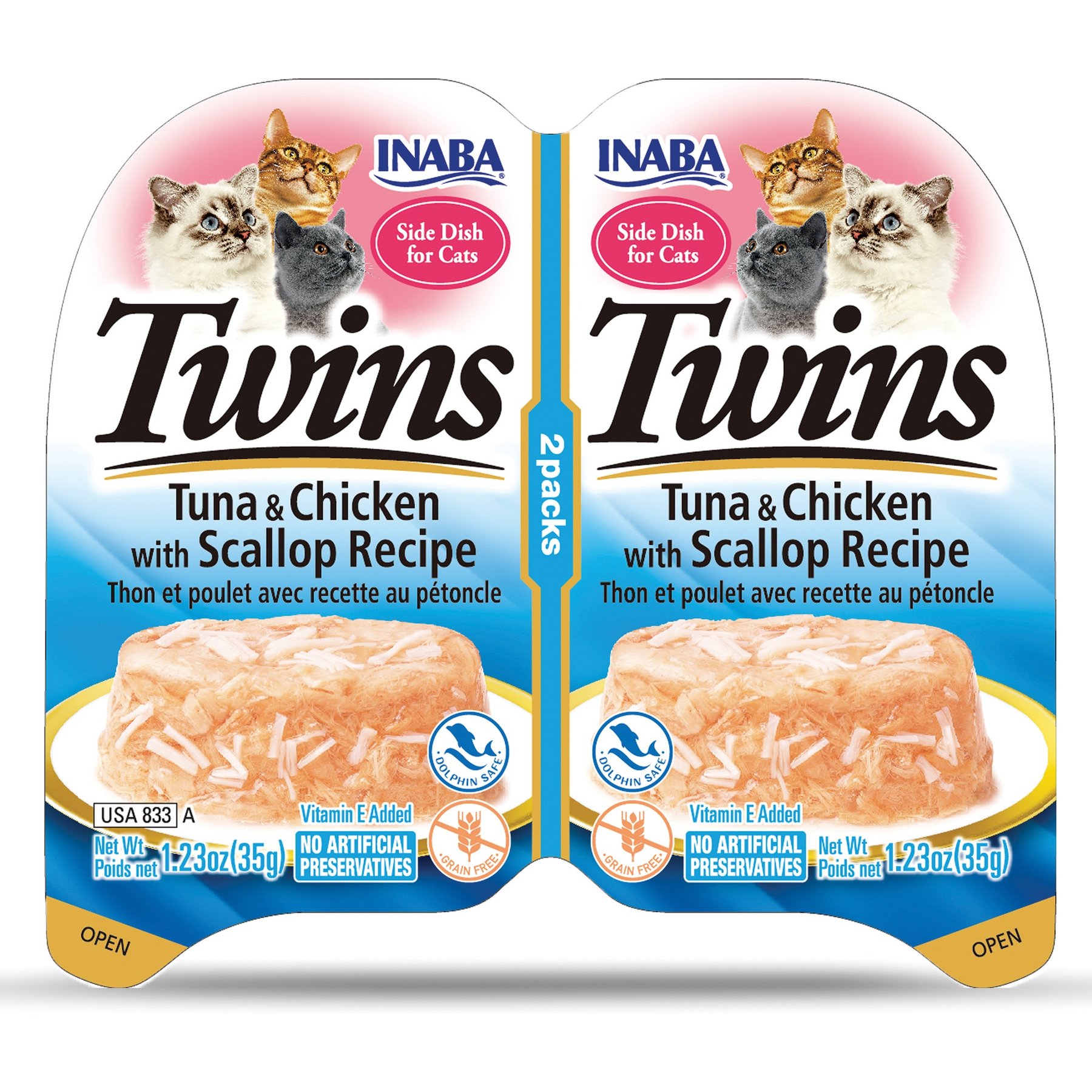 Inaba Twins Tuna & Chicken with Scallop Recipe Grain-Free Cat Food Topper, 2.46-oz twin pack, 1 count