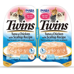 Inaba Twins Tuna & Chicken with Scallop Recipe Grain-Free Cat Food Topper, 1.23-oz pouch, 2 count
