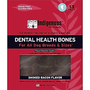 Indigenous Pet Products Smoked Bacon Grain-Free Dental Dog Treats, 13 count