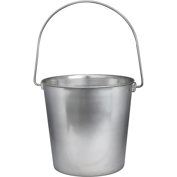 Indipets Flat-Sided Stainless Steel Pail - 6QT, Heavy Duty, Rust-Proof Pet Feeding Bucket