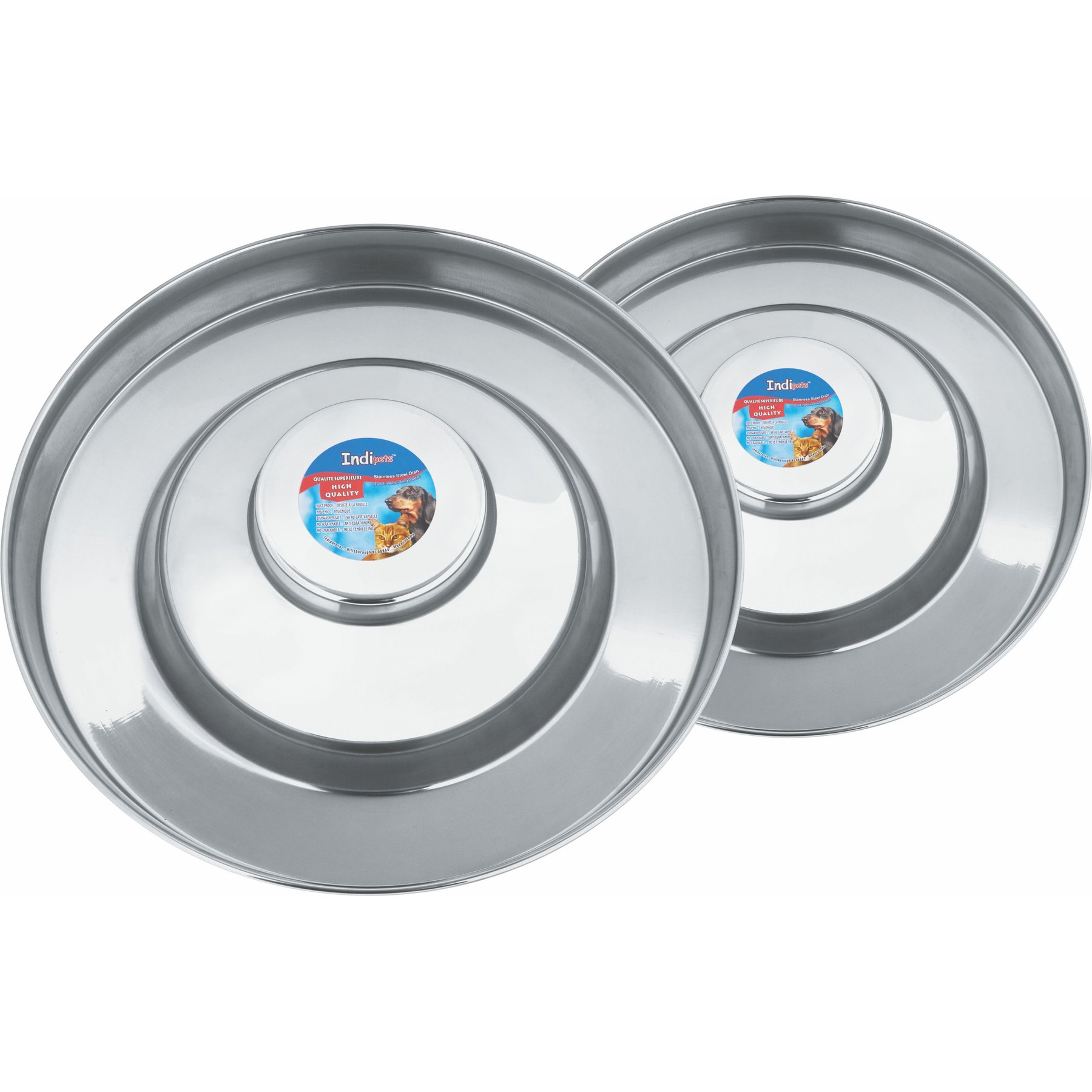 Indipets Heavy Duty Stainless Steel Elevated Dog & Cat Saucer, 15-in