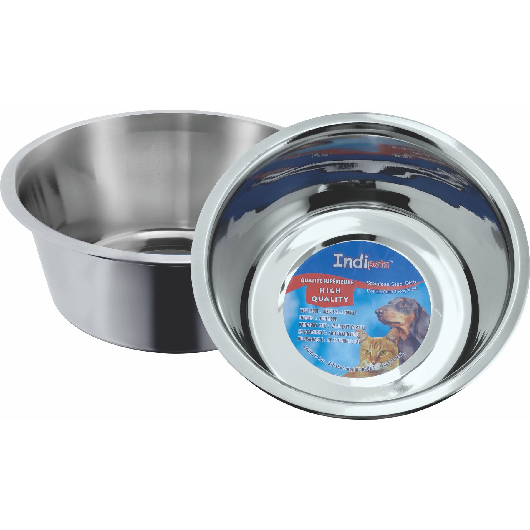 Indipets Stainless Steel Standard Dog & Cat Feeding Dish, 10-qt