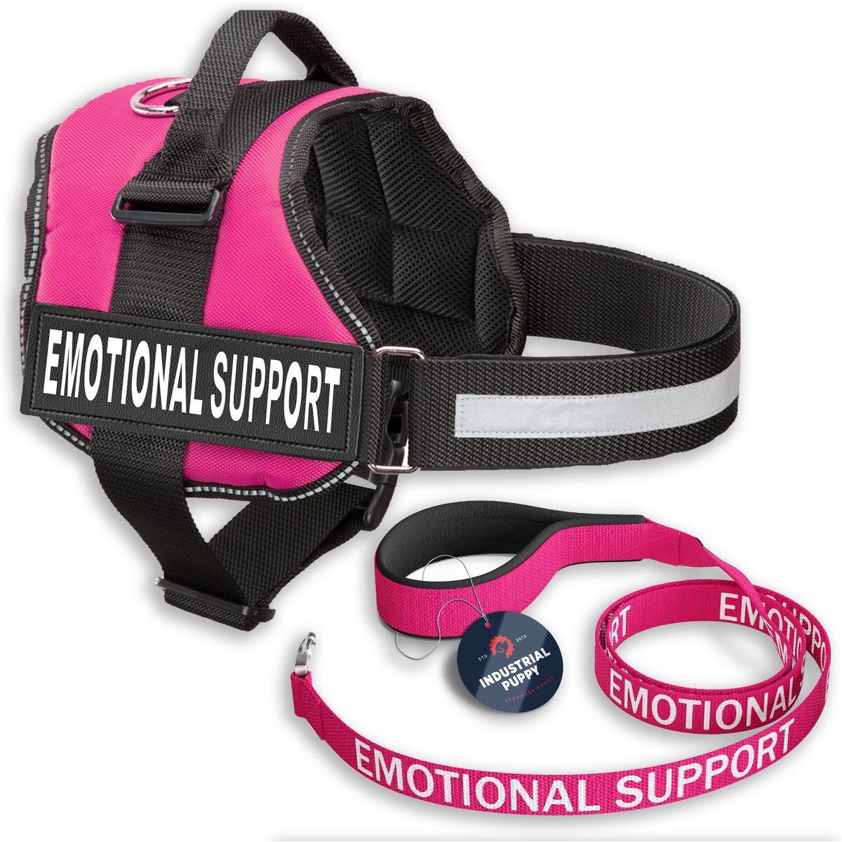 Industrial Puppy Emotional Support Animal ESA Reflective Dog Harness & Leash, Pink, X-Large: 30 to 39-in chest