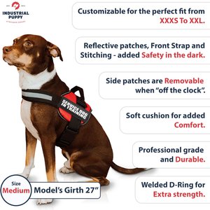 Industrial Puppy Emotional Support Animal ESA Reflective Dog Harness & Leash, Red, Medium: 24 to 29-in chest