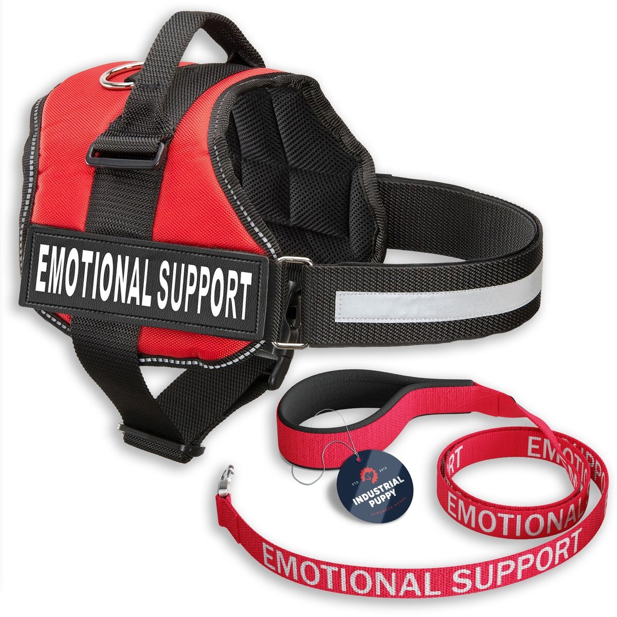 Industrial Puppy Emotional Support Animal ESA Reflective Dog Harness & Leash, Red, X-Large: 30 to 39-in chest