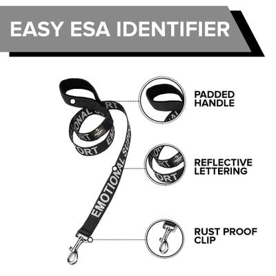 Show full view: Industrial Puppy Emotional Support Dog ESA Nylon Reflective Dog Leash, Black, 4-ft long, 1-in wide slide 2 of 6