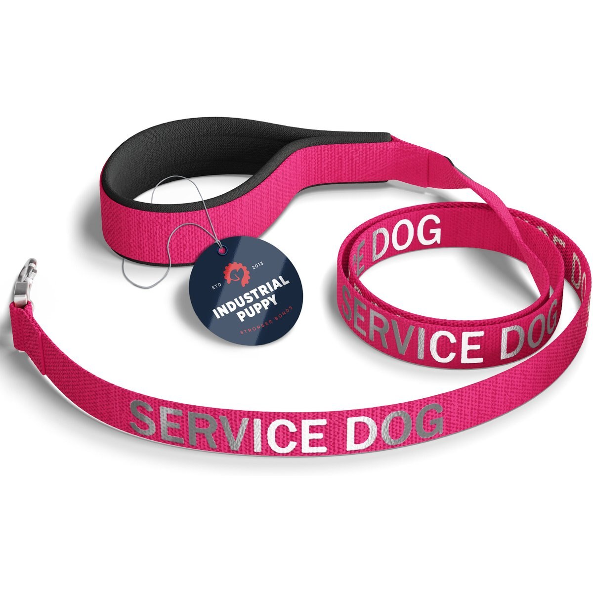 Industrial Puppy Nylon Reflective Service Dog Leash, Pink, 4-ft long, 1-in wide