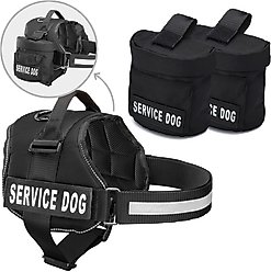 Industrial Puppy Reflective Service Dog Harness & Detachable Backpacks, Black, Medium: 24 to 29-in chest