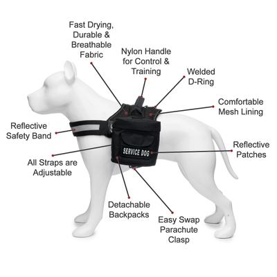 Show full view: Industrial Puppy Reflective Service Dog Harness & Detachable Backpacks, Black, X-Large: 30 to 39-in chest slide 3 of 9