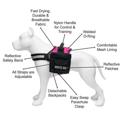Show full view: Industrial Puppy Reflective Service Dog Harness & Detachable Backpacks, Pink, Large: 27 to 33.5-in chest slide 4 of 10