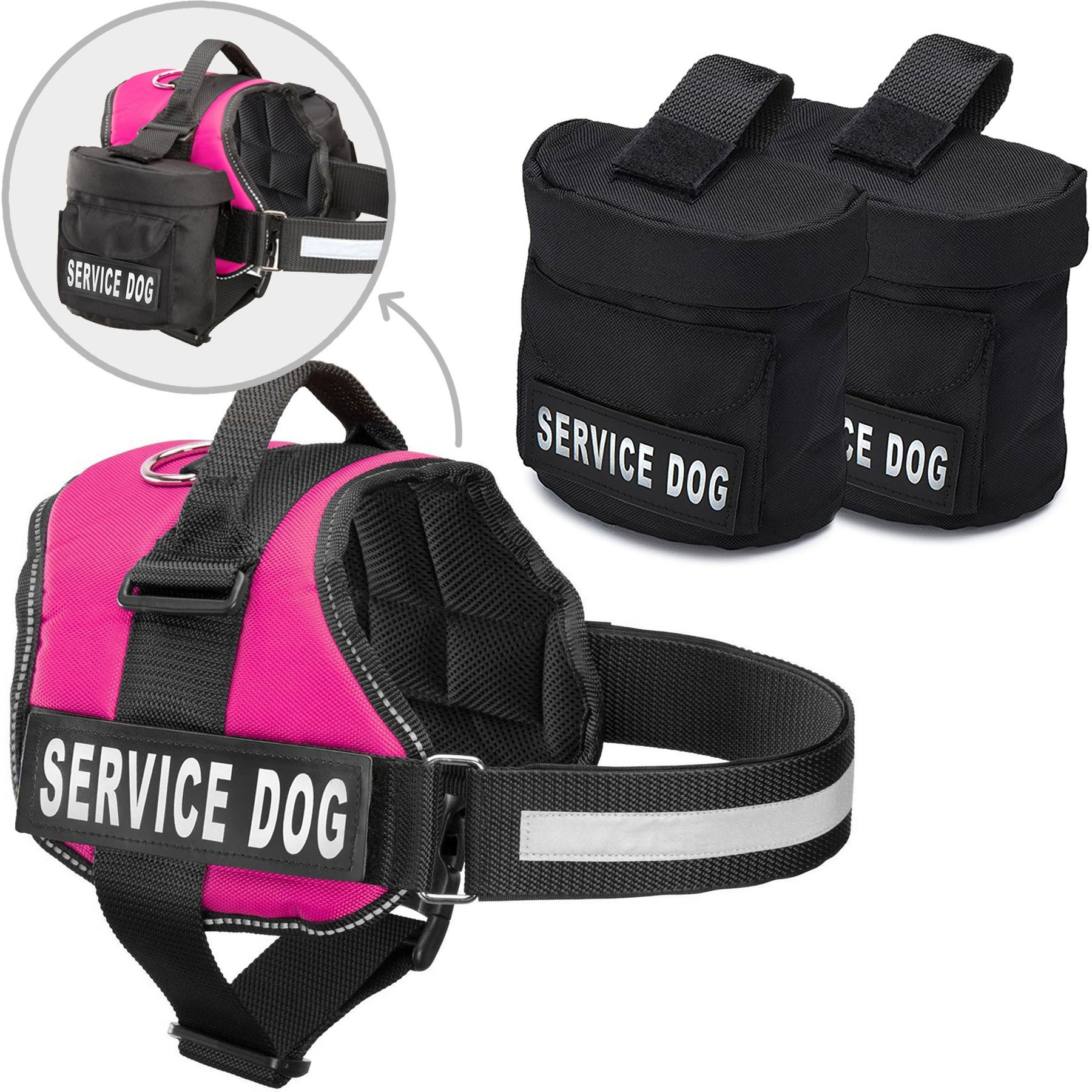 Industrial Puppy Reflective Service Dog Harness & Detachable Backpacks, Pink, X-Large: 30 to 39-in chest