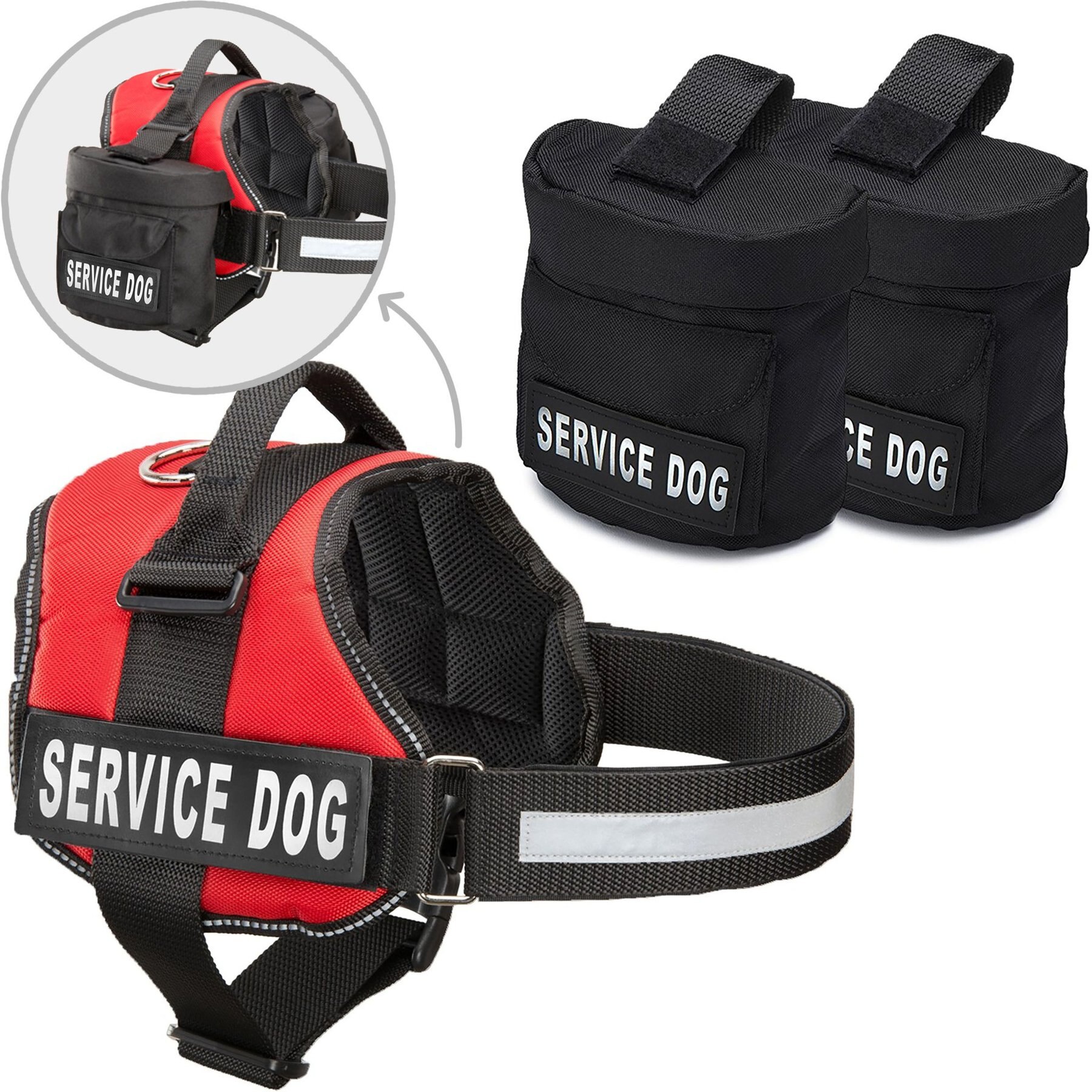 Industrial Puppy Reflective Service Dog Harness & Detachable Backpacks, Red, Large: 27 to 33.5-in chest
