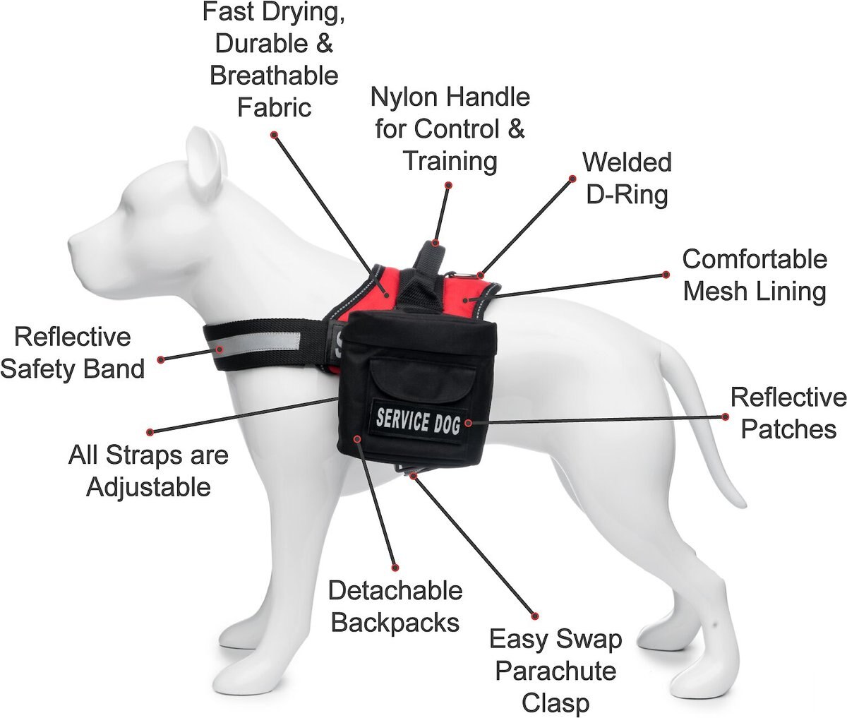 Industrial Puppy Reflective Service Dog Harness & Detachable Backpacks
