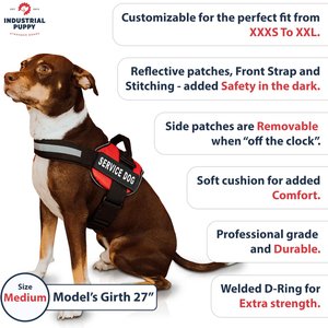 Industrial Puppy Reflective Service Dog Harness & Leash, Pink, Medium: 24 to 29-in chest