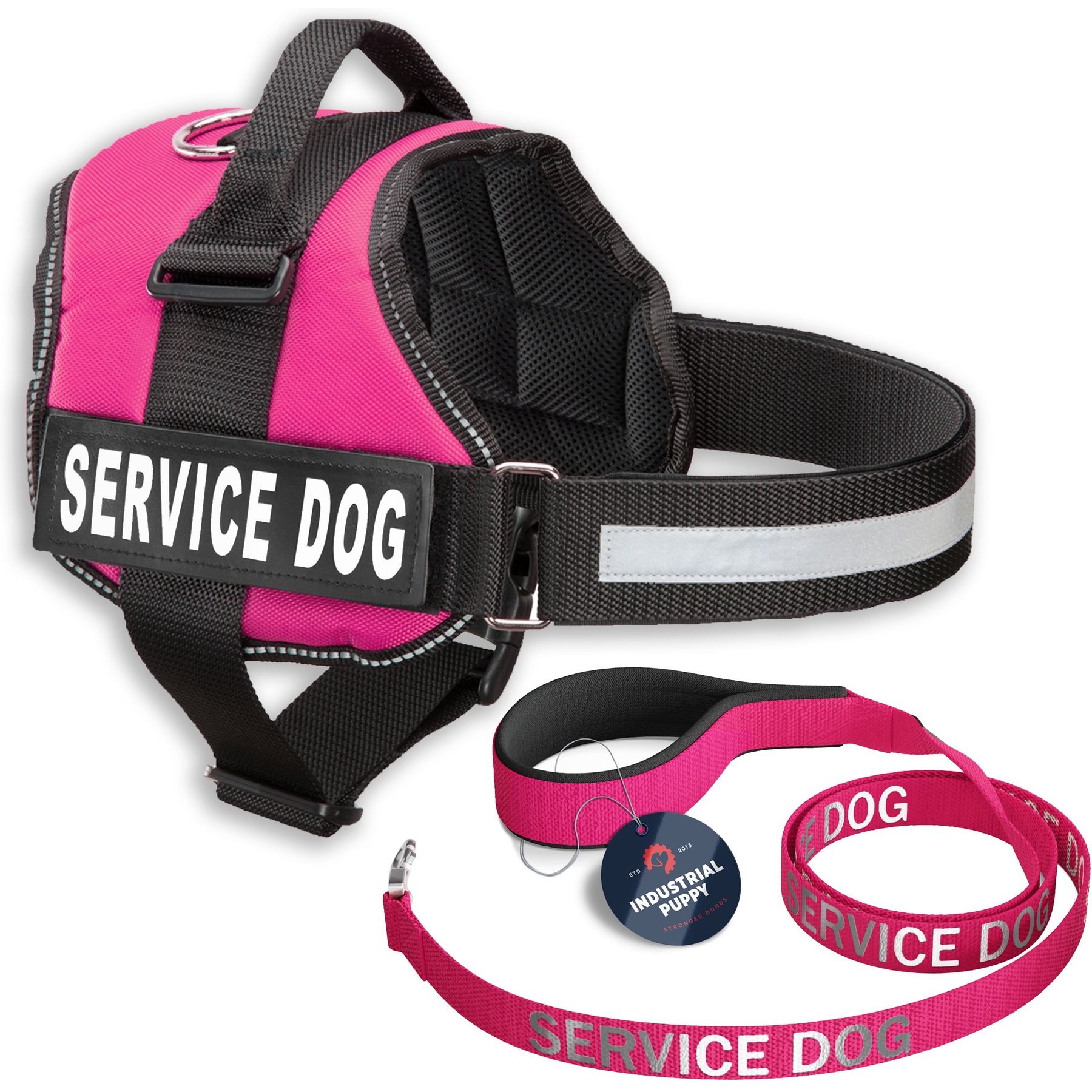 Industrial Puppy Reflective Service Dog Harness & Leash, Pink, Small: 21 to 26-in chest