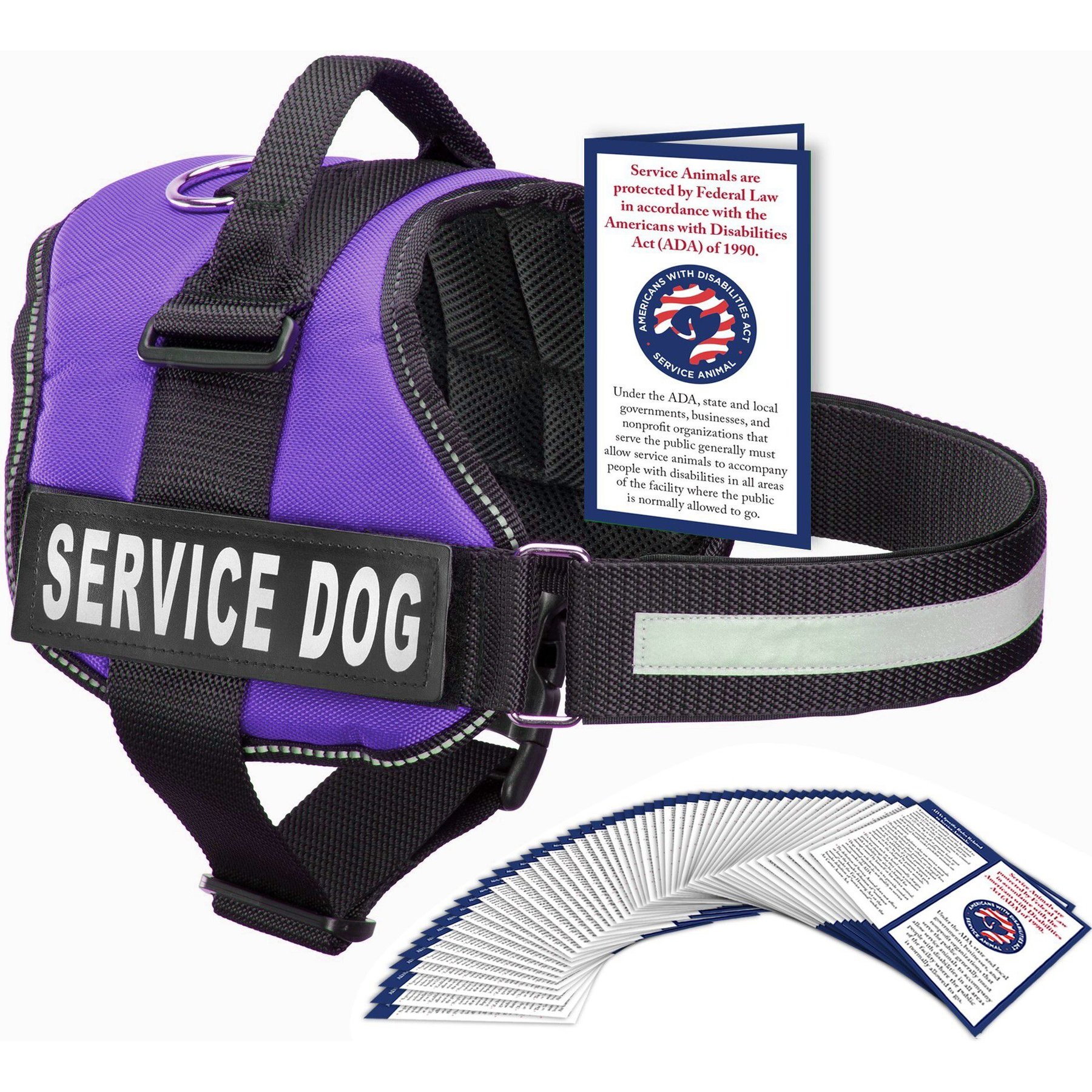 Industrial Puppy Service Dog Vest Harness with 2 Reflective Service Dog Patches & 50 ADA Cards, Purple, XX-Large