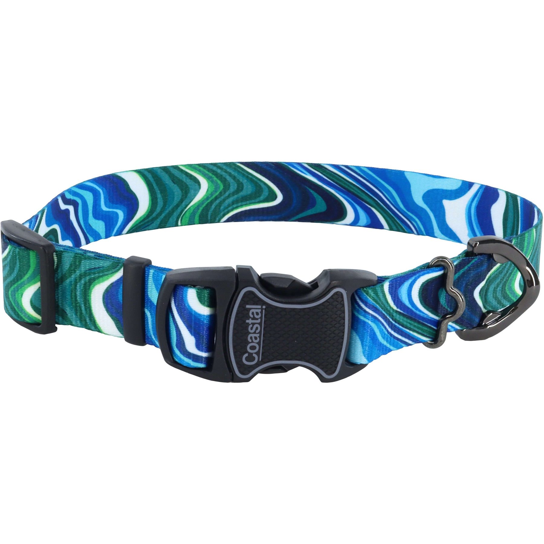 Inspire Adjustable Fashion Polyester Standard Dog Collar, Malachite Magic, X-Small: 8 to 12-in neck, 5/8-in wide