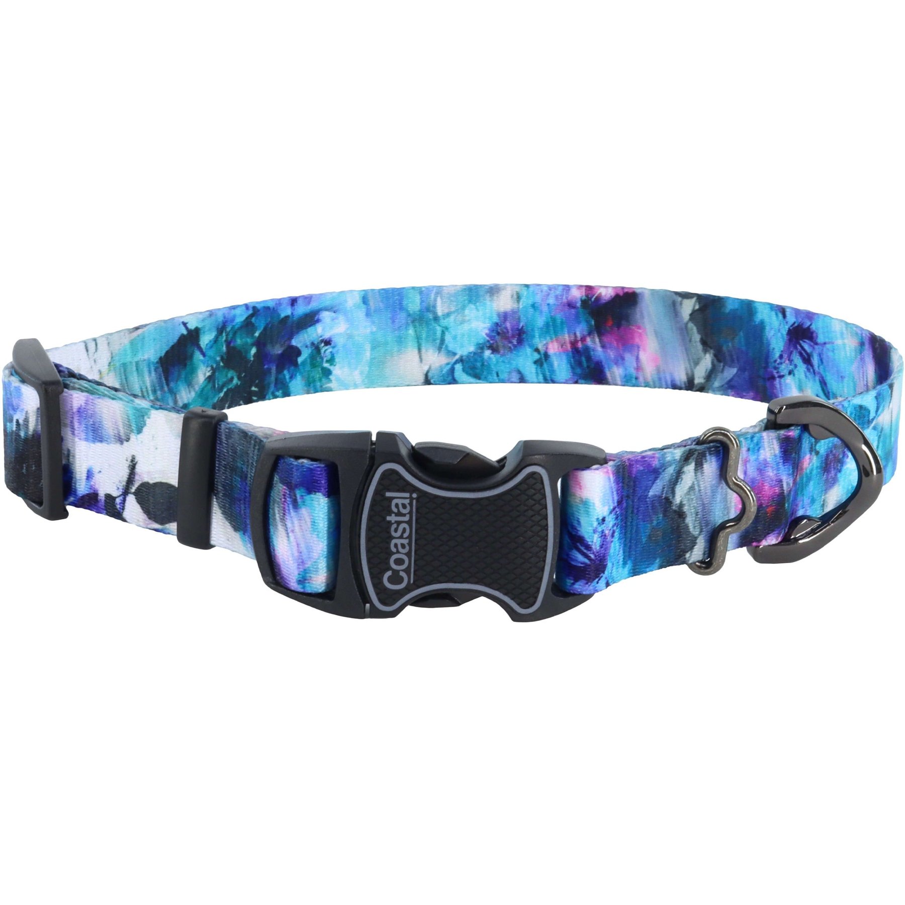 Inspire Adjustable Fashion Polyester Standard Dog Collar, Rainy Day Floral, Large: 18 to 26-in neck, 1-in wide