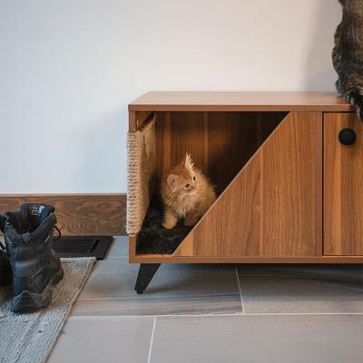 Show full view: INSTACHEW HOSHI Lite Multifunctional Cabinet with Cat Scratcher, Walnut slide 4 of 5