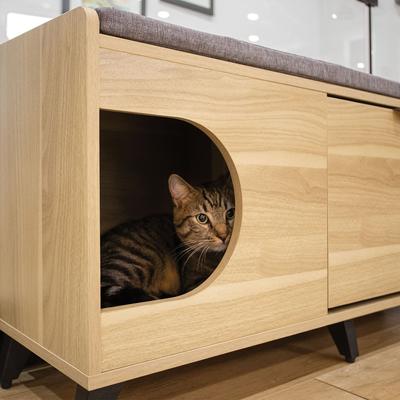 Show full view: INSTACHEW INAKA Multifunctional Cat Condo with Shoe Cabinet, Oak slide 5 of 5