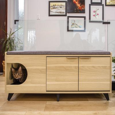 Show full view: INSTACHEW INAKA Multifunctional Cat Condo with Shoe Cabinet, Oak slide 4 of 5