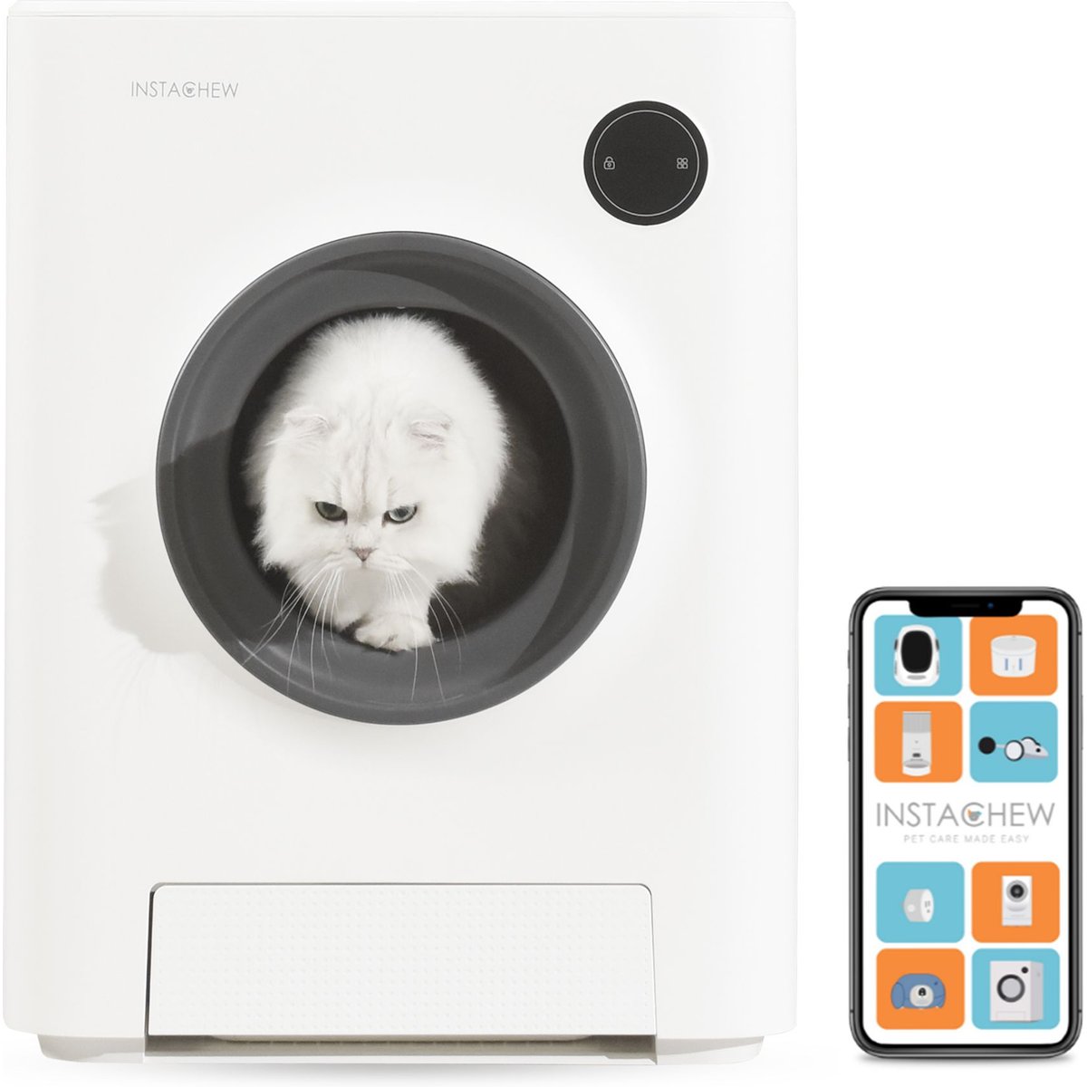 INSTACHEW PURRCLEAN Smart WiFi Enabled Covered Automatic Self-Cleaning Cat Litter Box, White
