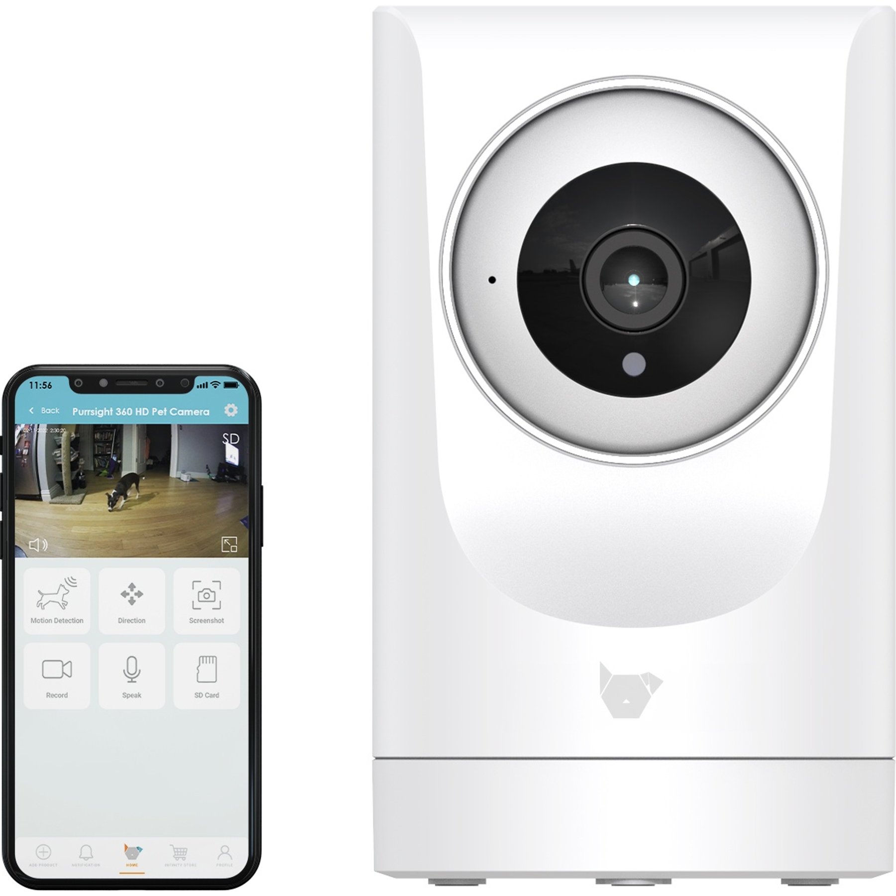INSTACHEW Purrsight 360 Degree Wi-Fi Security Cat & Dog Pet Camera, White
