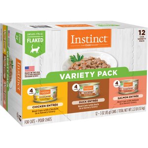 Instinct Chicken, Duck & Salmon Entree Variety Pack Grain-Free Flaked Wet Cat Food, 3-oz can, case of 12