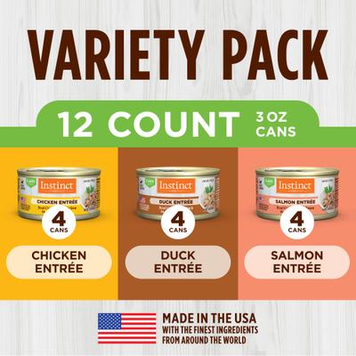 Show full view: Instinct Chicken, Duck & Salmon Entree Variety Pack Grain-Free Flaked Wet Cat Food, 3-oz can, case of 12 slide 6 of 11