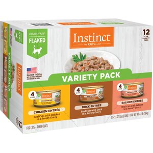Instinct Chicken, Duck & Salmon Entree Variety Pack Grain-Free Flaked Wet Cat Food, 5.5-oz can, case of 12