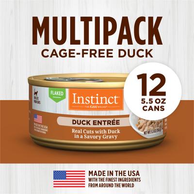 Show full view: Instinct Duck Entree Grain-Free Flaked Wet Cat Food, 5.5-oz can, case of 12 slide 6 of 10