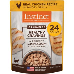 Instinct Healthy Cravings Real Chicken Recipe in Savory Gravy Grain-Free Wet Cat Food Topper, 3-oz pouch, case of 24