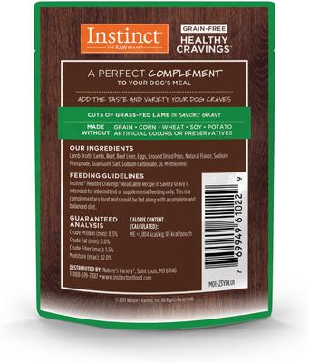 Show full view: Instinct Healthy Cravings Real Lamb Recipe in Savory Gravy Grain-Free Wet Dog Food Topper, 3-oz pouch, case of 24 slide 3 of 11