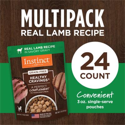 Show full view: Instinct Healthy Cravings Real Lamb Recipe in Savory Gravy Grain-Free Wet Dog Food Topper, 3-oz pouch, case of 24 slide 7 of 11
