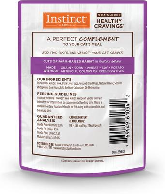 Show full view: Instinct Healthy Cravings Real Rabbit Recipe in Savory Gravy Grain-Free Wet Cat Food Topper, 3-oz pouch, case of 24 slide 3 of 12