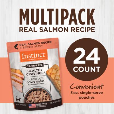 Show full view: Instinct Healthy Cravings Real Salmon Recipe in Savory Gravy Grain-Free Wet Cat Food Topper, 3-oz pouch, case of 24 slide 7 of 11