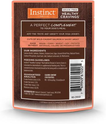 Show full view: Instinct Healthy Cravings Real Salmon Recipe in Savory Gravy Grain-Free Wet Dog Food Topper, 3-oz pouch, case of 24 slide 3 of 11
