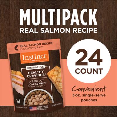Show full view: Instinct Healthy Cravings Real Salmon Recipe in Savory Gravy Grain-Free Wet Dog Food Topper, 3-oz pouch, case of 24 slide 7 of 11