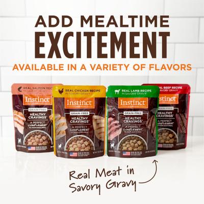 Show full view: Instinct Healthy Cravings Real Salmon Recipe in Savory Gravy Grain-Free Wet Dog Food Topper, 3-oz pouch, case of 24 slide 8 of 11