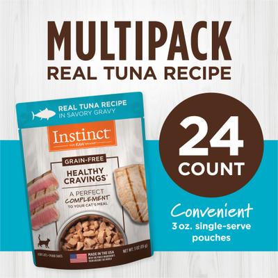 Show full view: Instinct Healthy Cravings Real Tuna Recipe in Savory Gravy Grain-Free Wet Cat Food Topper, 3-oz pouch, case of 24 slide 7 of 11